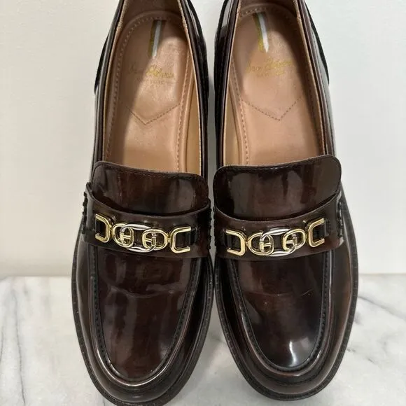 Sam Edelman Christy chunky Brown patent Loafers women’s sz 10 NWOB
