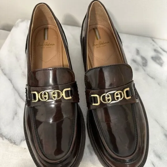 Sam Edelman Christy chunky Brown patent Loafers women’s sz 10 NWOB