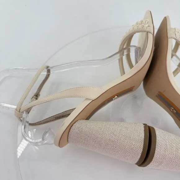 Sam Edelman Women Kia Beads Sandals Block Heel Strappy Square Toe Sz 10.5 Ivory