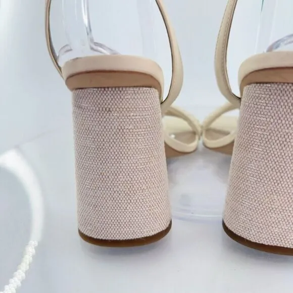 Sam Edelman Women Kia Beads Sandals Block Heel Strappy Square Toe Sz 10.5 Ivory