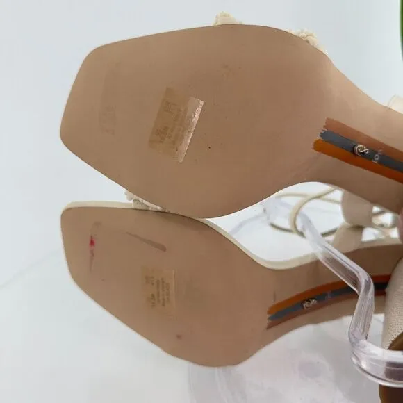 Sam Edelman Women Kia Beads Sandals Block Heel Strappy Square Toe Sz 10.5 Ivory