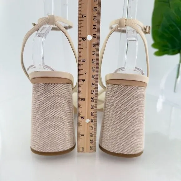 Sam Edelman Women Kia Beads Sandals Block Heel Strappy Square Toe Sz 10.5 Ivory