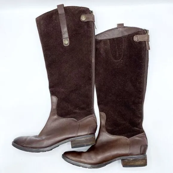 Sam Edelman Pembrooke Dark Brown Suede and Leather Riding Boots