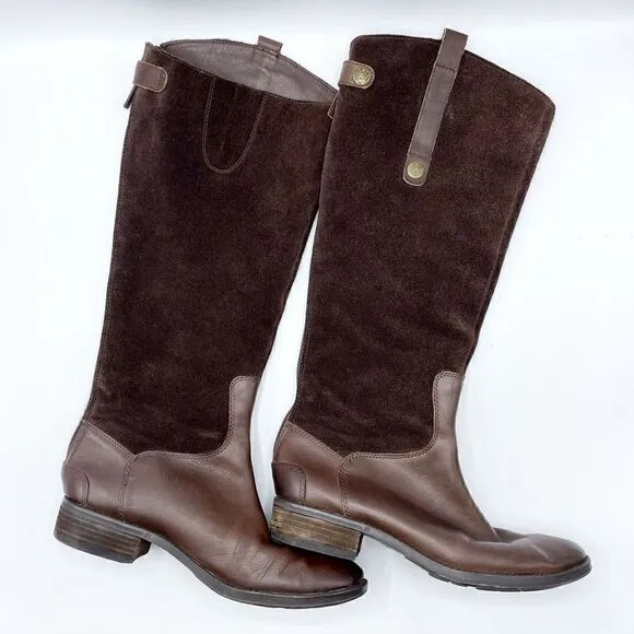 Sam Edelman Pembrooke Dark Brown Suede and Leather Riding Boots