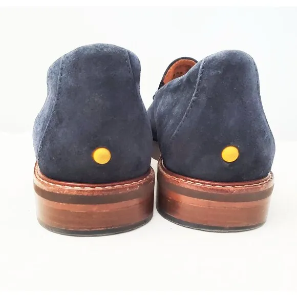Samuel Hubbard Womens Suede Leather Navy Loafers Shoes Tassels