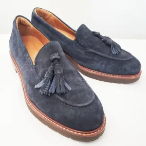 Samuel Hubbard Womens Suede Leather Navy Loafers Shoes Tassels