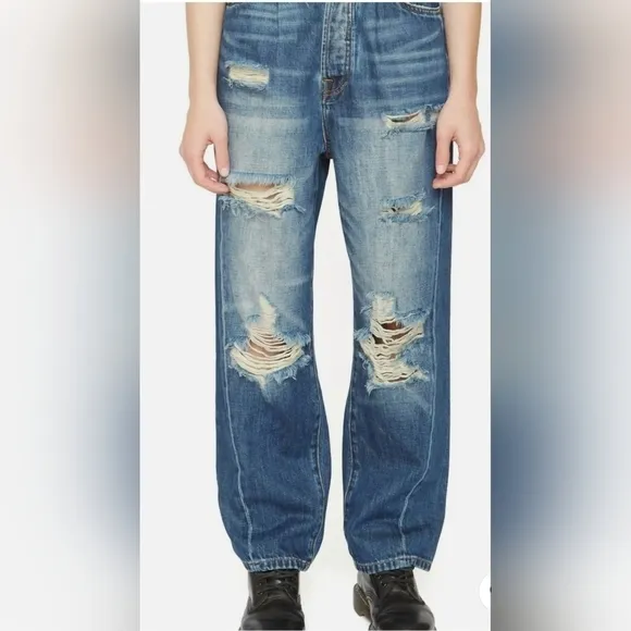 Sandrine Rose X Free People The Fred Destroyed Jean In Faded Blue Size 27