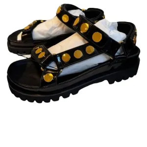 Sandro Black and Gold Chunky Platform Sandals