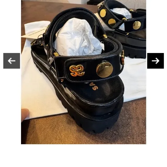 Sandro Black and Gold Chunky Platform Sandals