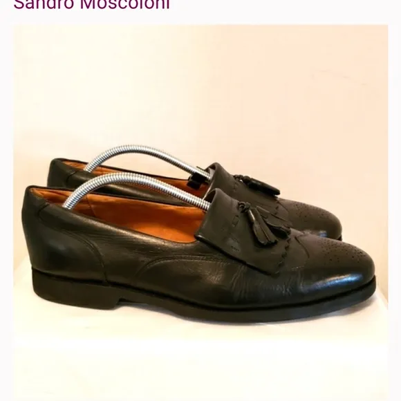 Sandro Moscoloni Leather Loafers with a Tassels and Fringe Black Size 42  9.5