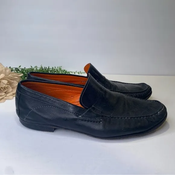 Santoni Black Leather Slip On Loafers Made in Italy Size 12D