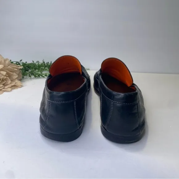 Santoni Black Leather Slip On Loafers Made in Italy Size 12D