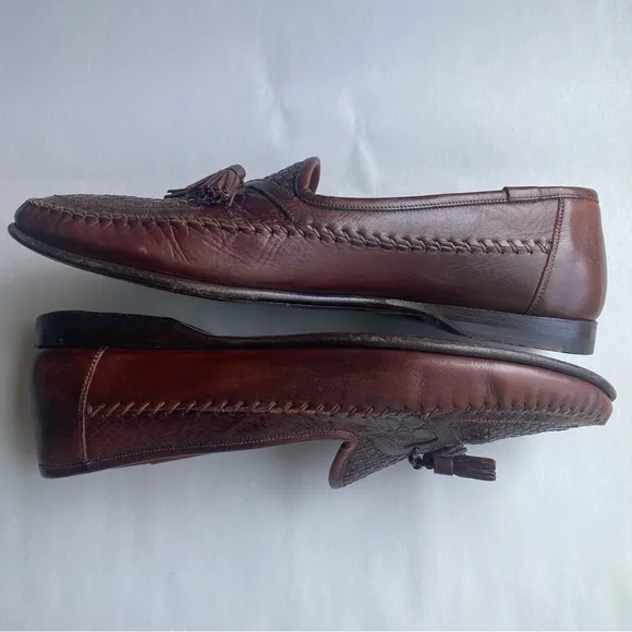 Santoni Men’s Italian Woven Leather Tassel Loafers Size 10.5 Made in Italy