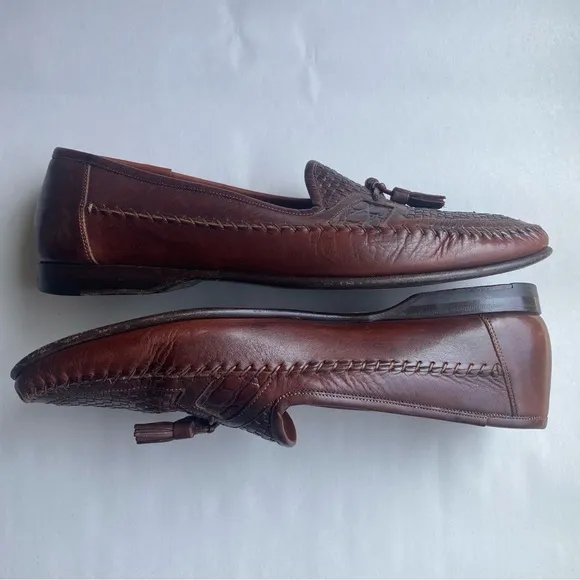 Santoni Men’s Italian Woven Leather Tassel Loafers Size 10.5 Made in Italy