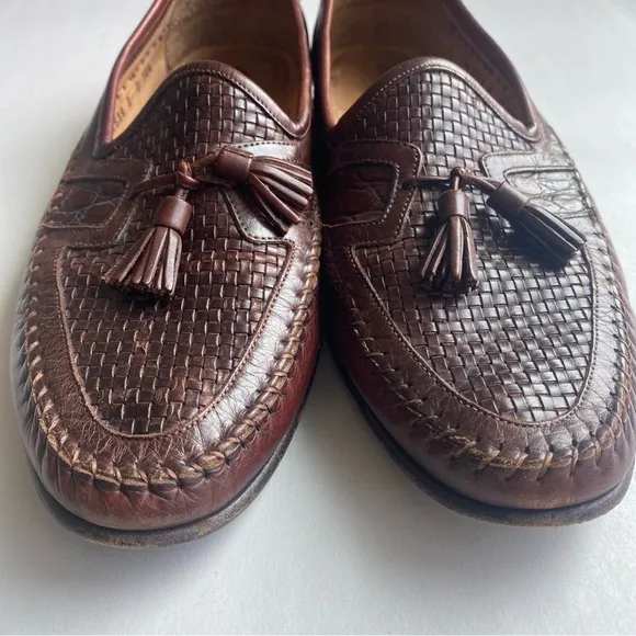 Santoni Men’s Italian Woven Leather Tassel Loafers Size 10.5 Made in Italy