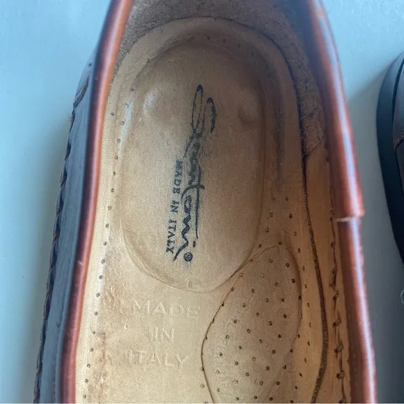 Santoni Men’s Italian Woven Leather Tassel Loafers Size 10.5 Made in Italy