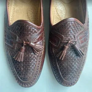 Santoni Men’s Italian Woven Leather Tassel Loafers Size 10.5 Made in Italy