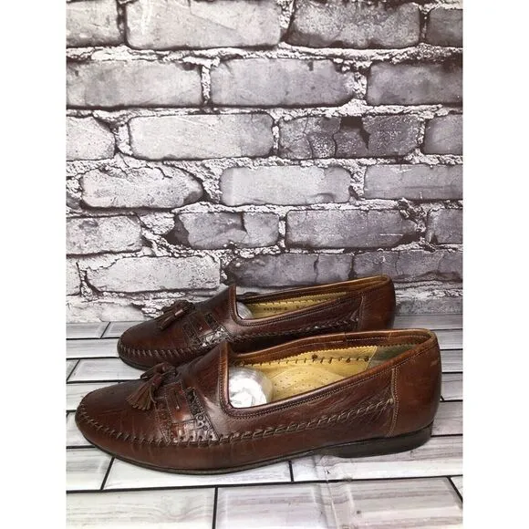 Santoni Relaxed Brown Leather Tassels Loafers Dress Shoes Men Sz 10D US/44EU