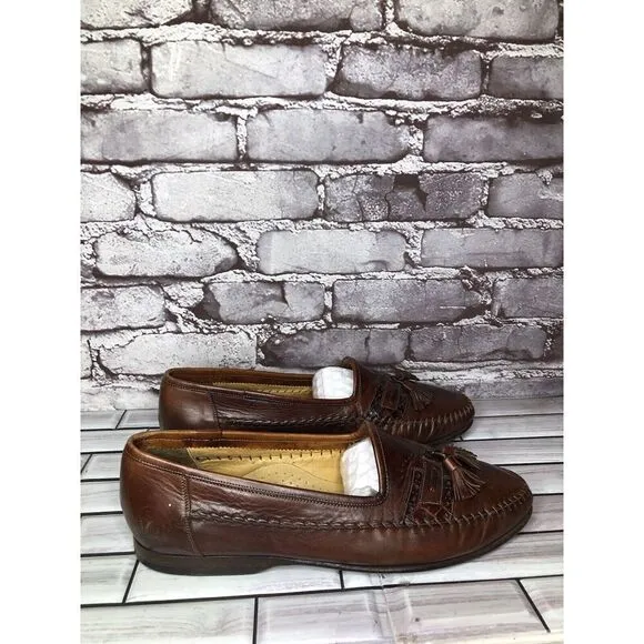 Santoni Relaxed Brown Leather Tassels Loafers Dress Shoes Men Sz 10D US/44EU