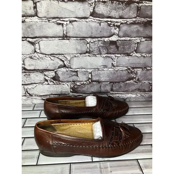 Santoni Relaxed Brown Leather Tassels Loafers Dress Shoes Men Sz 10D US/44EU