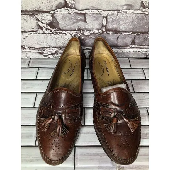 Santoni Relaxed Brown Leather Tassels Loafers Dress Shoes Men Sz 10D US/44EU