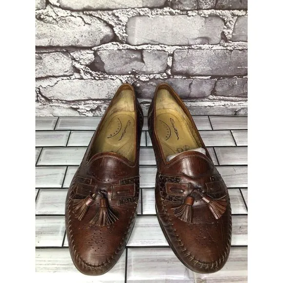 Santoni Relaxed Brown Leather Tassels Loafers Dress Shoes Men Sz 10D US/44EU