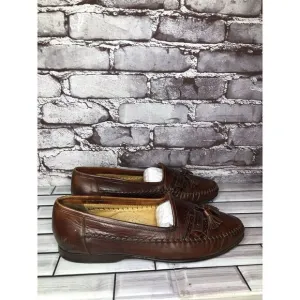 Santoni Relaxed Brown Leather Tassels Loafers Dress Shoes Men Sz 10D US/44EU