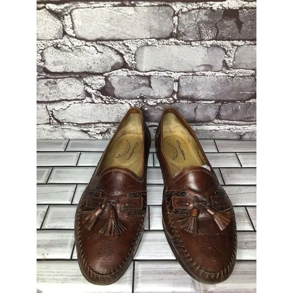 Santoni Relaxed Brown Leather Tassels Loafers Dress Shoes Men Sz 10D US/44EU