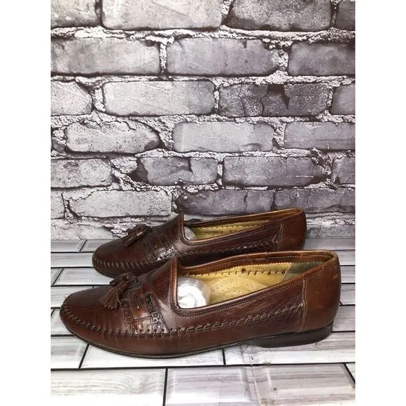 Santoni Relaxed Brown Leather Tassels Loafers Dress Shoes Men Sz 10D US/44EU