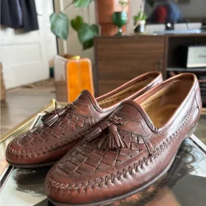 Santoni Saddle Brown Handmade in Italy Woven Loafers Size 9.5