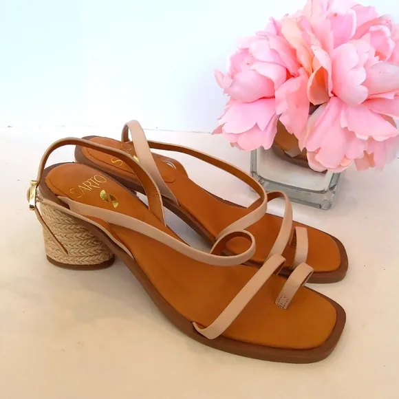 Sarto Rache toe loop strappy nude beige leather sandals