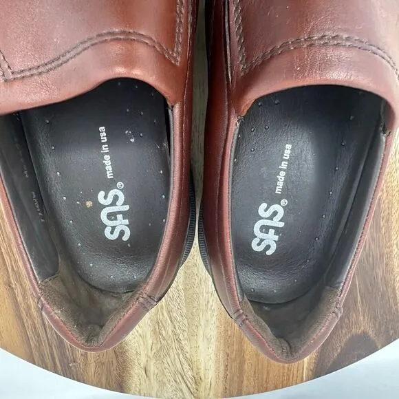 SAS Diplomat Size 11.5 WW Double Wide Mens Slip-On Loafers Brown Made In USA