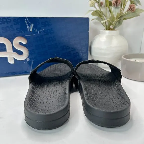 SAS Edge Shadow Genuine Leather Comfort Slide Sandals Black Men's 9 W NWB