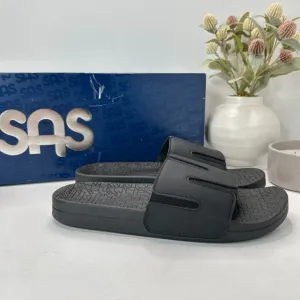 SAS Edge Shadow Genuine Leather Comfort Slide Sandals Black Men's 9 W NWB