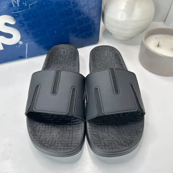SAS Edge Shadow Genuine Leather Comfort Slide Sandals Black Men's 9 W NWB