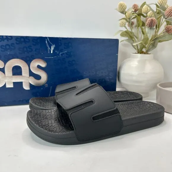 SAS Edge Shadow Genuine Leather Comfort Slide Sandals Black Men's 9 W NWB