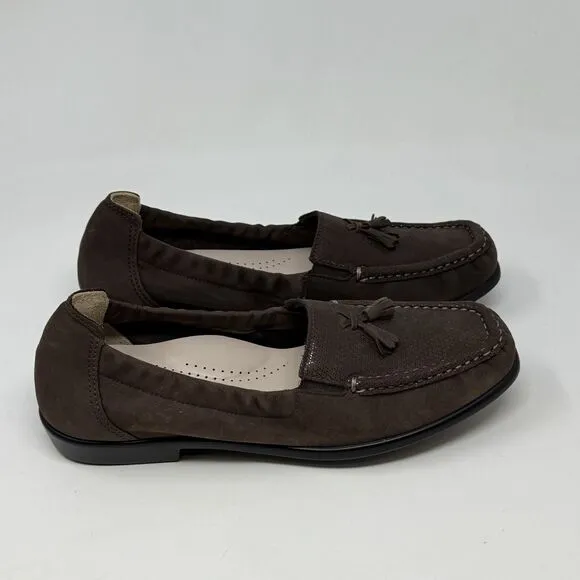 SAS Hope Loafers Womens 7 M Brown Suede Slip On Elastic Sides Tassels Casual