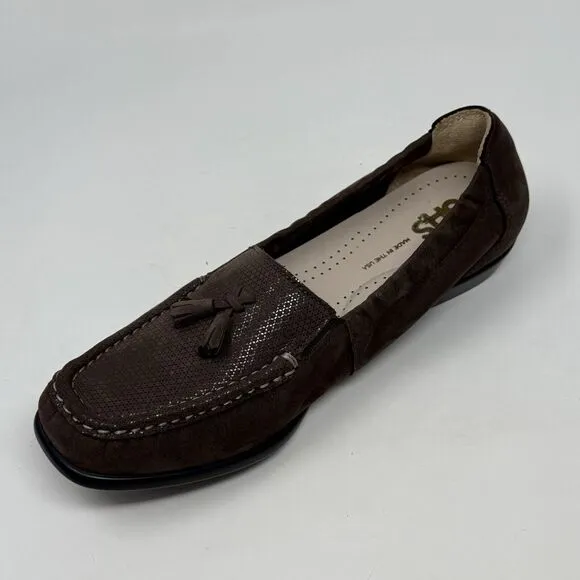 SAS Hope Loafers Womens 7 M Brown Suede Slip On Elastic Sides Tassels Casual