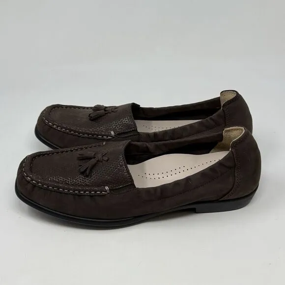 SAS Hope Loafers Womens 7 M Brown Suede Slip On Elastic Sides Tassels Casual