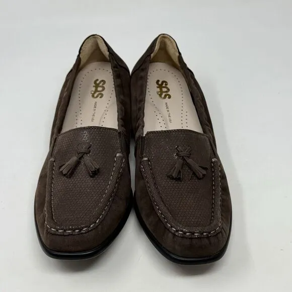 SAS Hope Loafers Womens 7 M Brown Suede Slip On Elastic Sides Tassels Casual