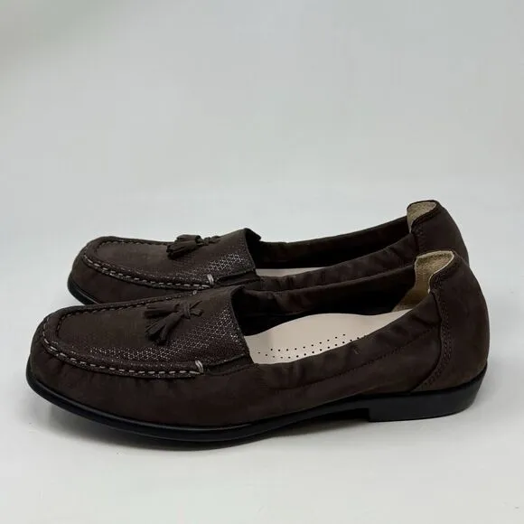 SAS Hope Loafers Womens 7 M Brown Suede Slip On Elastic Sides Tassels Casual