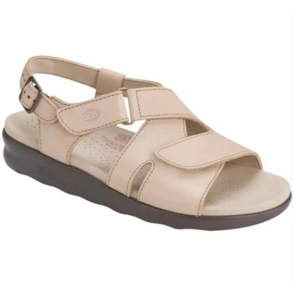 Sas Huggies Truffle Cream Wedge Strappy Comfort Vacation Beach Sandals 8.5