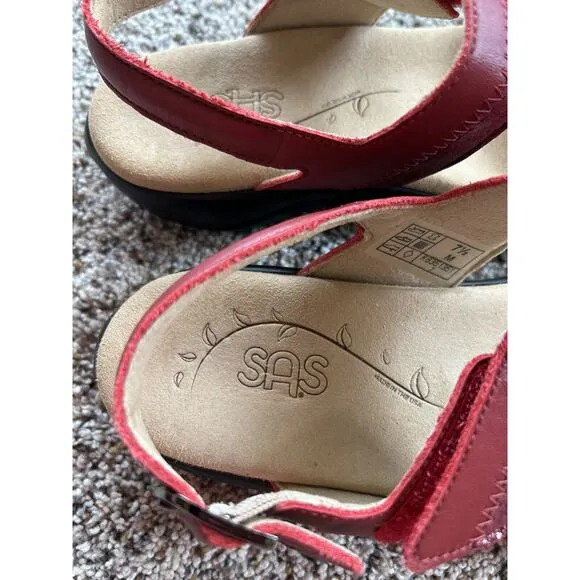 SAS Nudu Size 7.5 M SANDALS Ruby Red Heel Strap Comfort (RETAIL $158) Q24