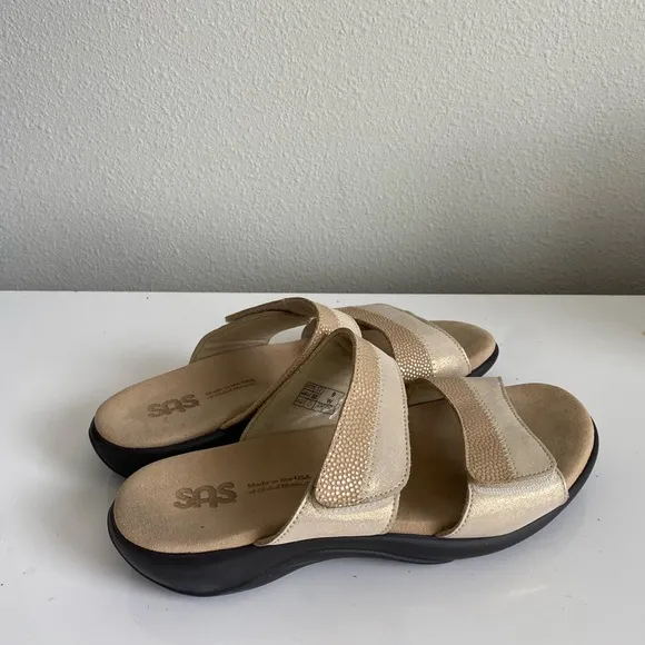 SAS Nudu Slide Leather Sandal - Cream 9W NWOB