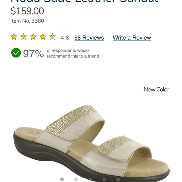 SAS Nudu Slide Leather Sandal - Cream 9W NWOB