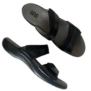 SAS Nudu Slide Leather Sandals Womens Size 9 Narrow Shoes Two Tone Black Glitter
