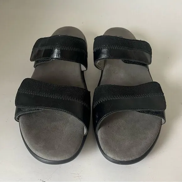 SAS Nudu Slide Leather Sandals Womens Size 9 Narrow Shoes Two Tone Black Glitter