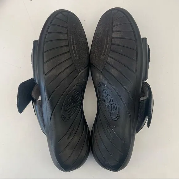 SAS Nudu Slide Leather Sandals Womens Size 9 Narrow Shoes Two Tone Black Glitter