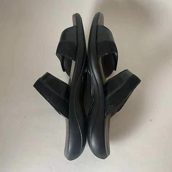 SAS Nudu Slide Leather Sandals Womens Size 9 Narrow Shoes Two Tone Black Glitter