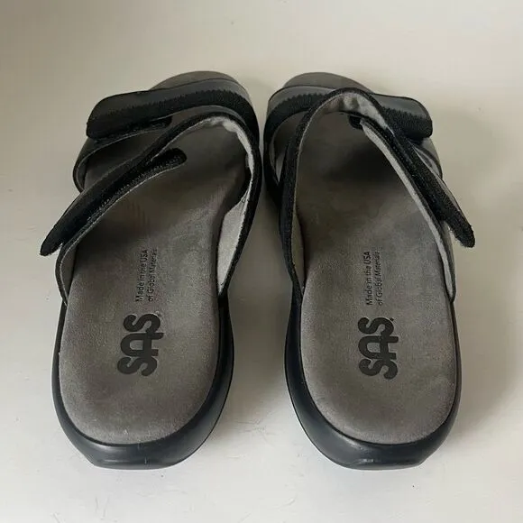 SAS Nudu Slide Leather Sandals Womens Size 9 Narrow Shoes Two Tone Black Glitter